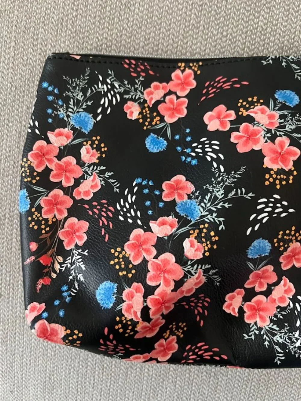 Steve Madden Pink Blue Floral Cosmetic Travel Pouch Top Zip Bag
